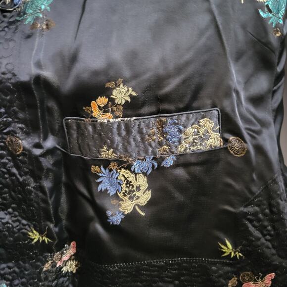 Vtg 1949 Reversible Chinese Silk Jacket Red Black Tang Floral Embroidered M - Picture 9 of 14